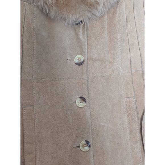 VINTAGE Sears PennyLane Tan Suede Leather LambswoolSherpa TieWaist Coat Jacket - Picture 14 of 16